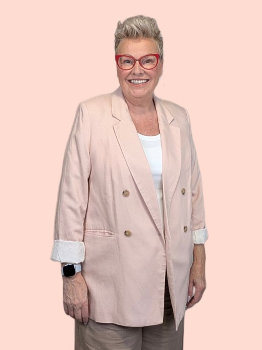 H&M Soft Pink Linen Blend Double Breasted Oversized Blazer Size M
